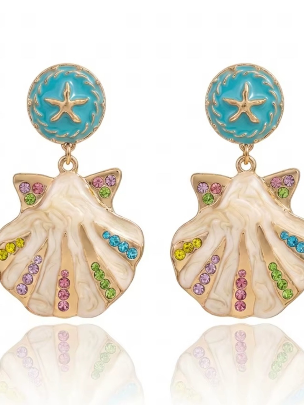Bohemia Enamel Round Starfish Shell Dangle Earrings